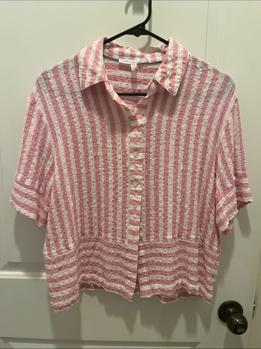 Jane and Delancey Pink and White Striped Button-Down Shirt